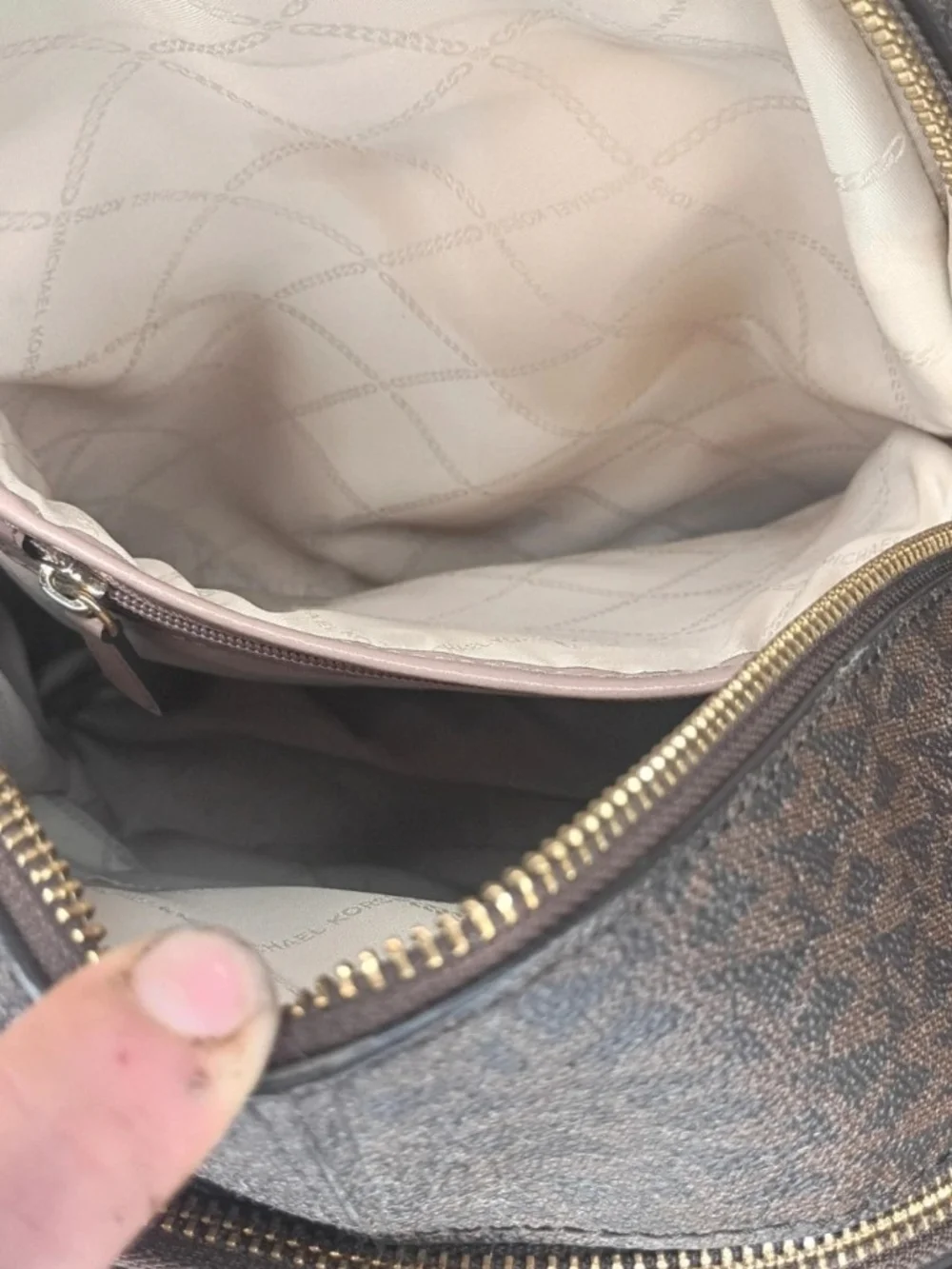 Michael Kors Rhea Zip Stripe Medium Backpack Pink & Brown Monogram